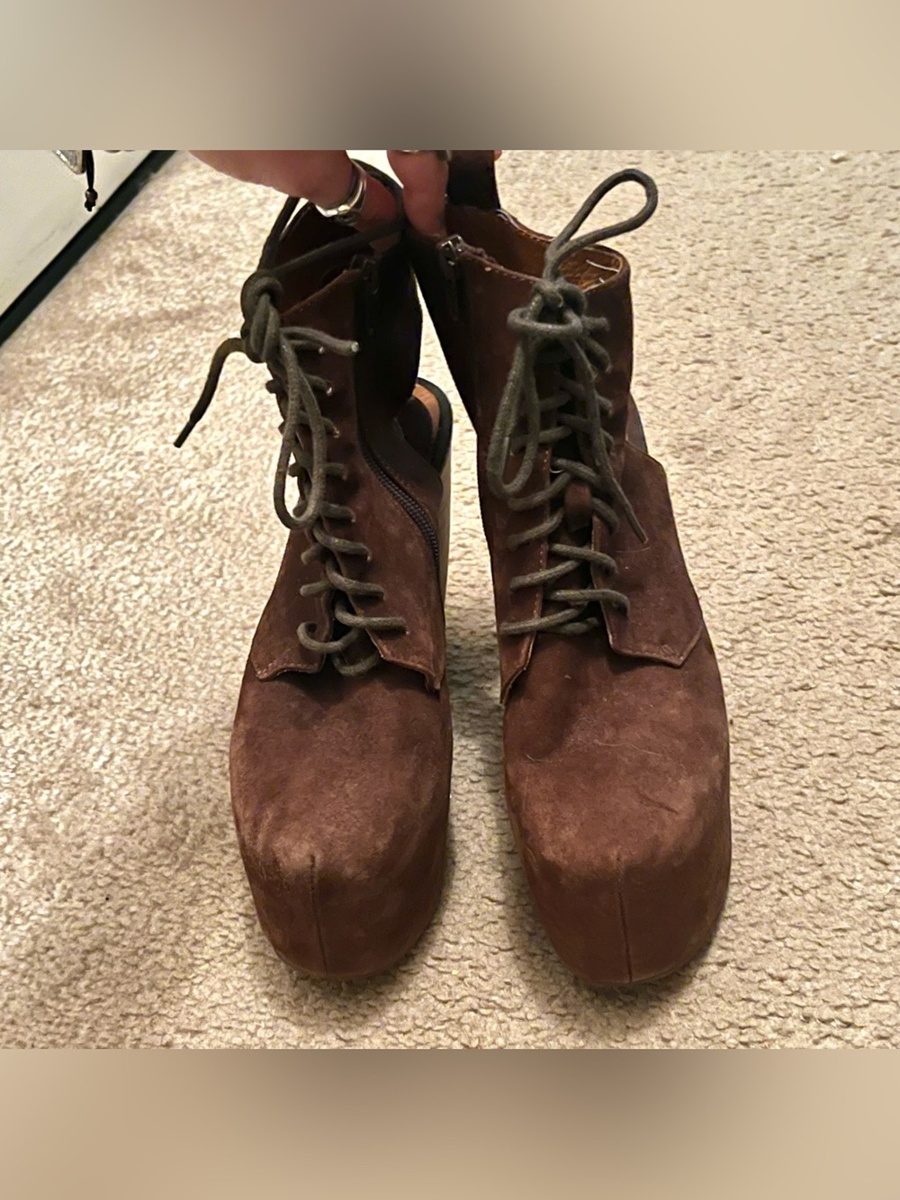 Jeffrey Campbell Lana Curved Heel Platform Brown Suede Boot 7.5 - Picture 2 of 9